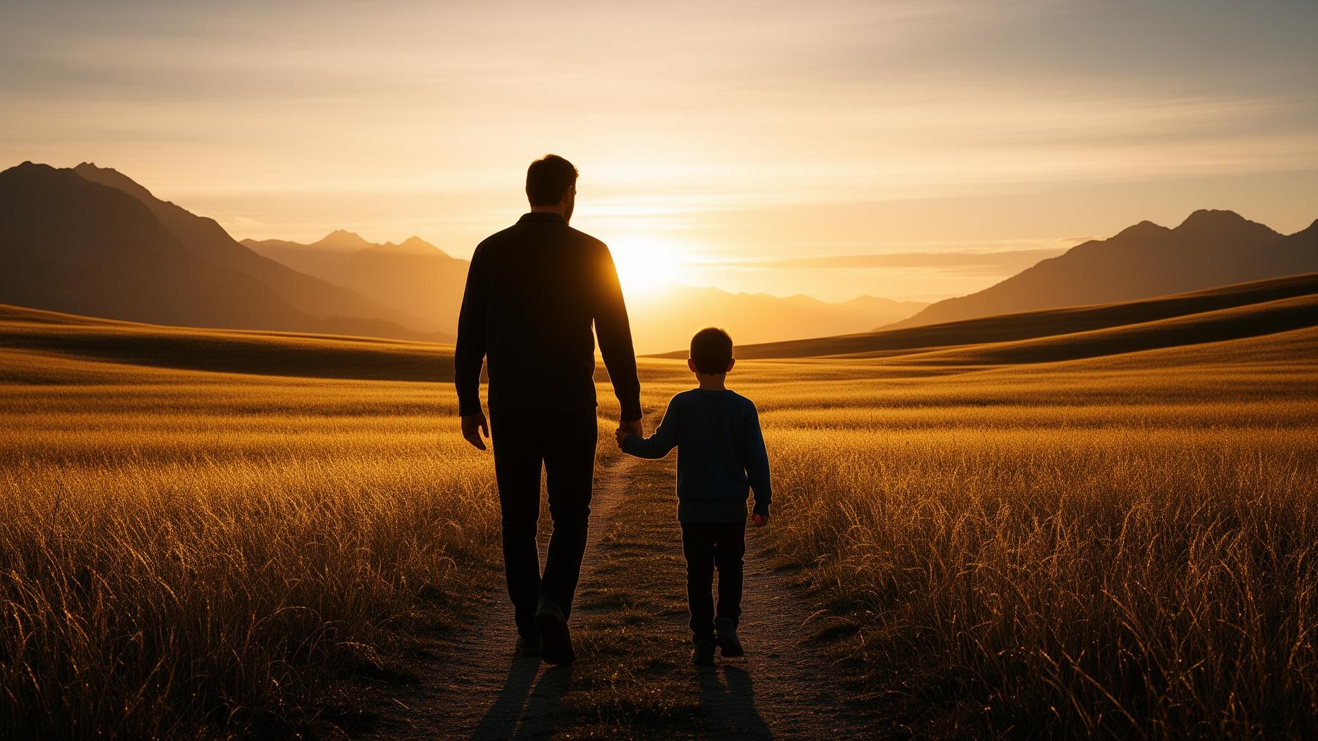 Father and son learning together at home